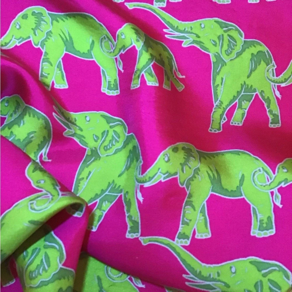 Seaward & Stearn  Vibrant Pink and Green Elephant Scarf - Picture 2 of 3